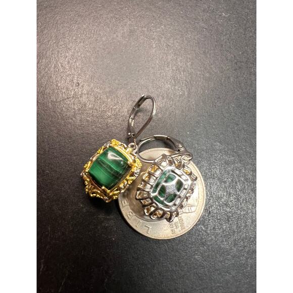 New Karis Platinum & 18K Gold Plated Malachite Leverback Earrings - Picture 3 of 9